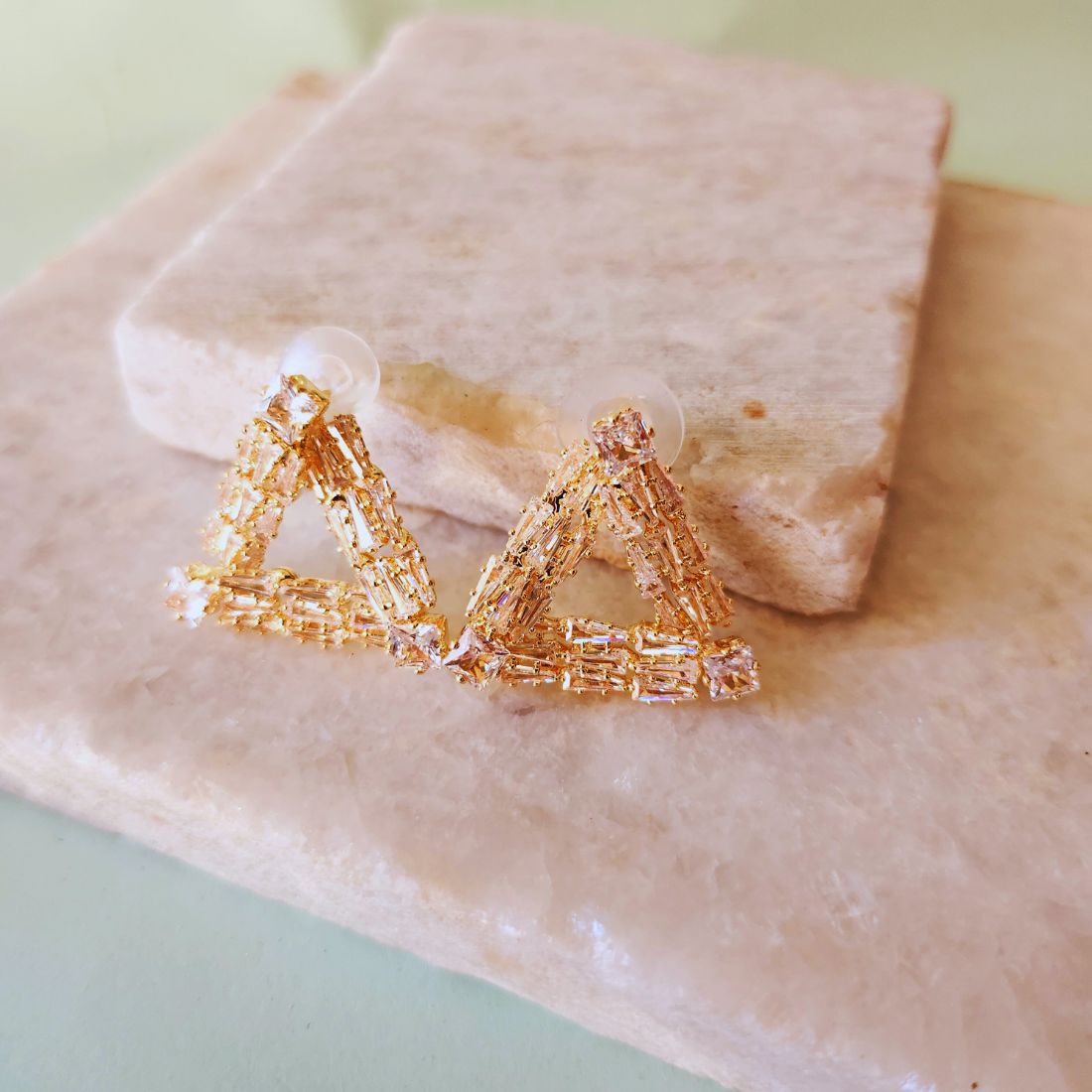 Stoned triangular earrings